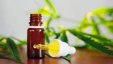 cbd oil cannabis extract. hemp oil bottles and hemp flowers on w