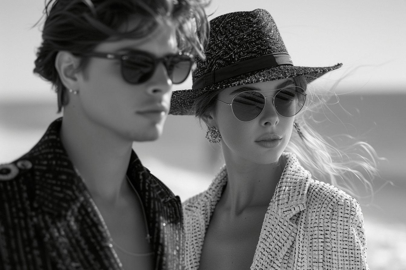 Deux personnes portant des lunettes de soleil et des chapeaux posent ensemble