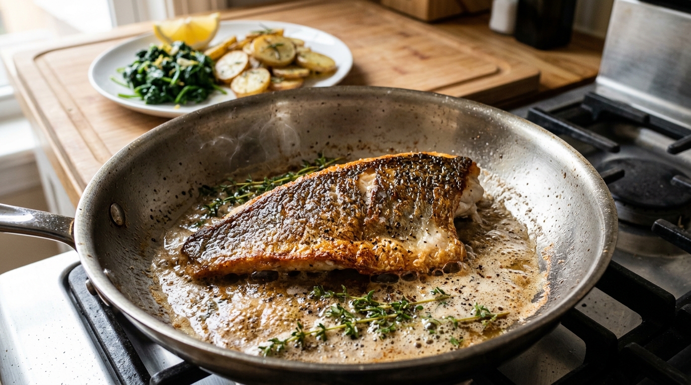 découvrez comment préparer un black bass à la poêle avec une cuisson parfaite côté peau, sublimé par un beurre noisette et des accompagnements savoureux pour un repas gourmand et raffiné.