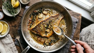 découvrez comment préparer un black bass à la poêle avec une cuisson parfaite côté peau, sublimé par un beurre noisette et des accompagnements savoureux pour un plat gourmand et raffiné.
