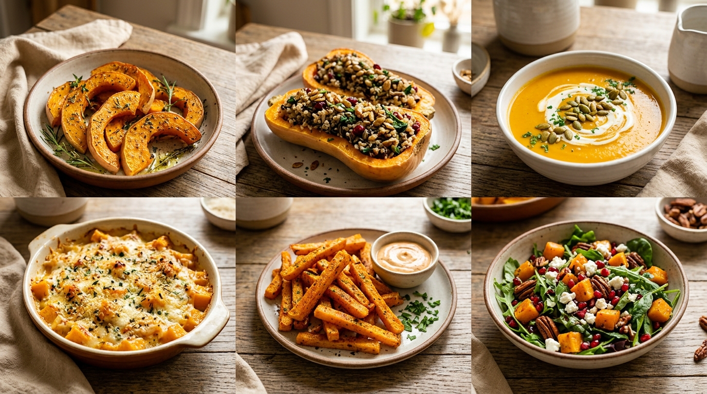 découvrez 6 recettes savoureuses de butternut au four : rôti, farci, en soupe, gratin, frites et bien plus pour régaler toute la famille.