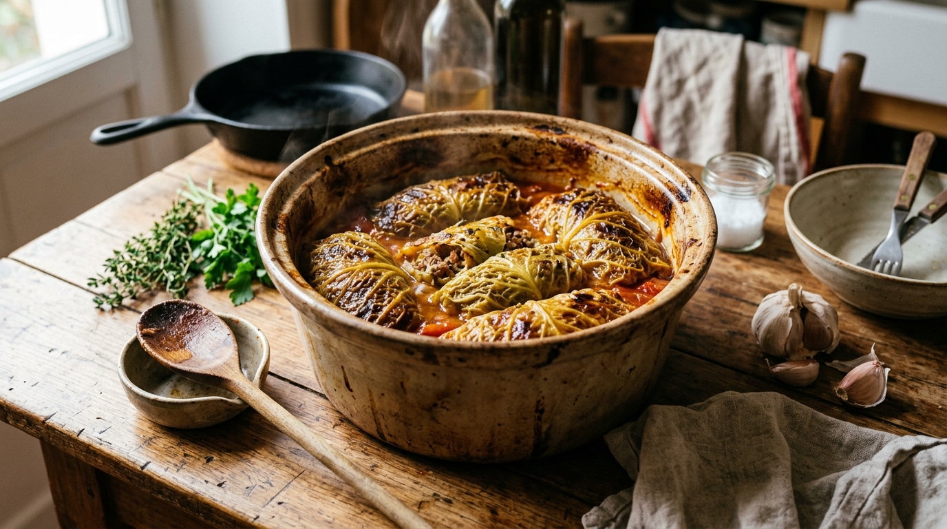 découvrez la recette traditionnelle du chou farci de grand-mère avec une farce savoureuse de veau et porc, mijotée lentement pendant 3 heures pour un goût fondant et authentique. recette complète et facile à suivre.