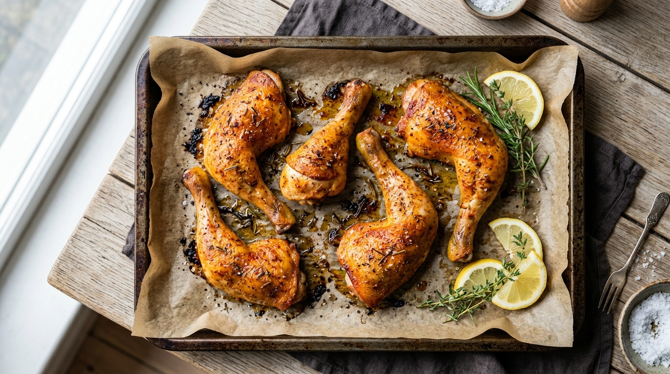 Cuisse de poulet parfaite : peau croustillante et chair juteuse au four