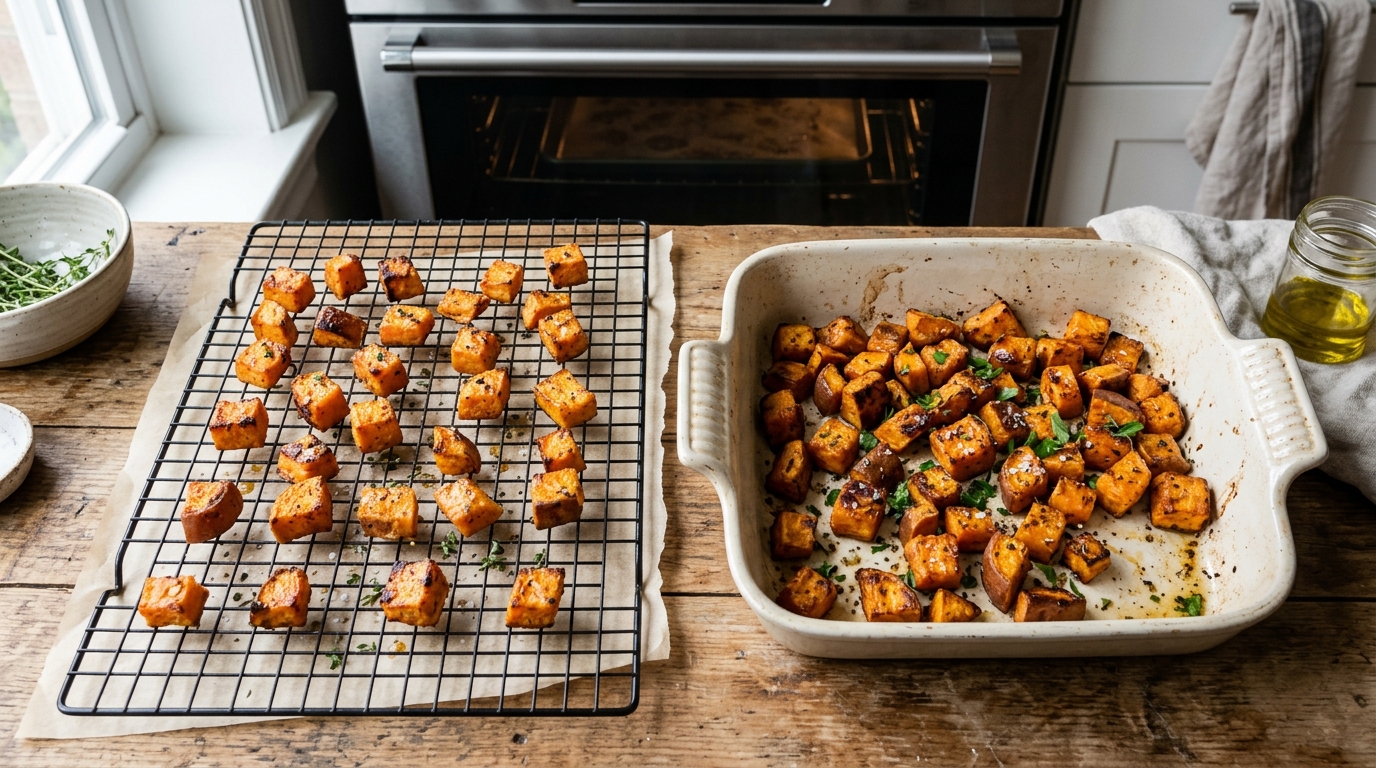 découvrez comment cuire la patate douce au four, entière ou en dés, avec les temps et températures idéaux, en utilisant une grille ou un plat pour une cuisson parfaite.