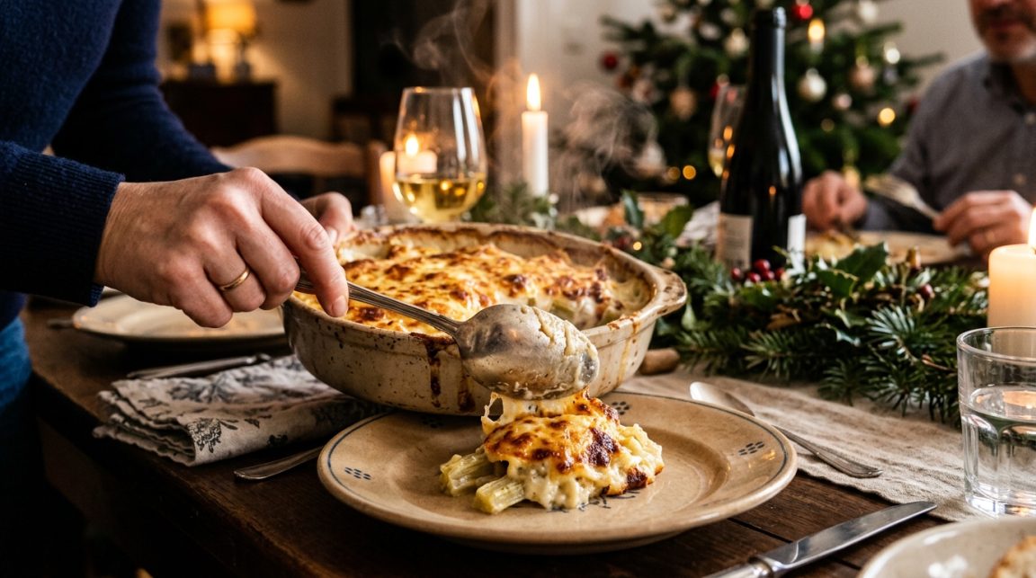 découvrez la recette authentique du gratin de cardons à la lyonnaise, un plat traditionnel de noël préparé comme dans un bouchon lyonnais, pour un repas festif et savoureux.