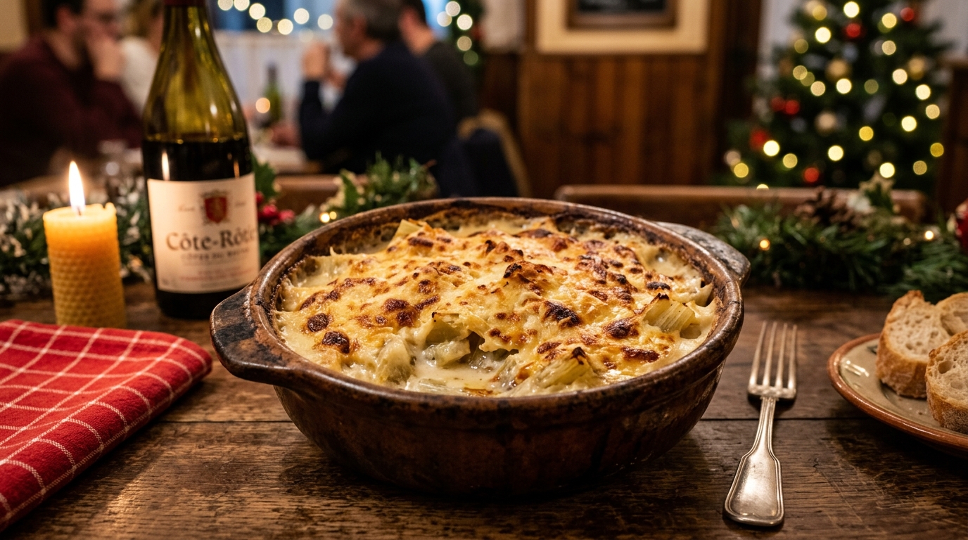 découvrez la recette traditionnelle du gratin de cardons à la lyonnaise, un plat de noël typique des bouchons lyonnais, riche en saveurs et convivial.