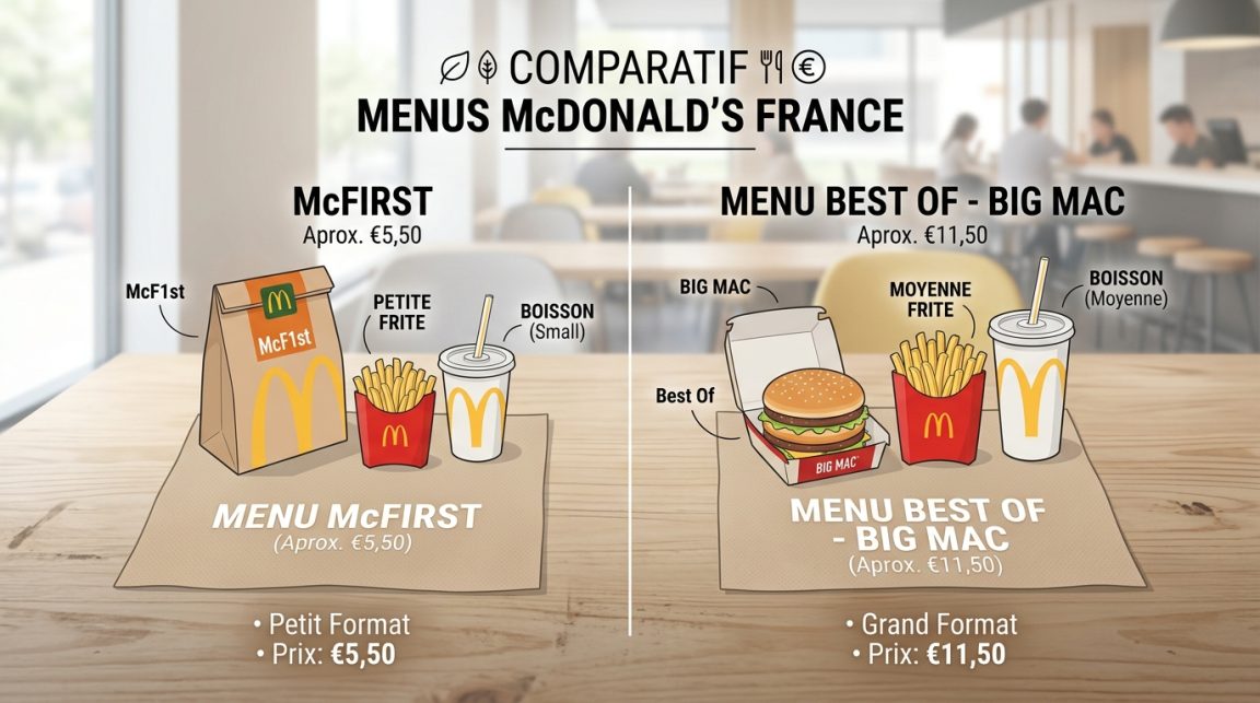 découvrez le menu mcfirst 2026 : prix mis à jour, composition exacte des plats, et comparaison détaillée avec le menu classique de mcdonald's.