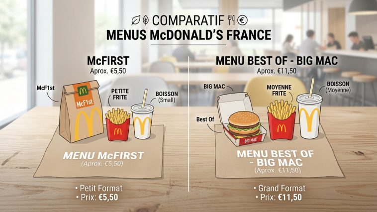 découvrez le menu mcfirst 2026 : prix mis à jour, composition exacte des plats, et comparaison détaillée avec le menu classique de mcdonald's.