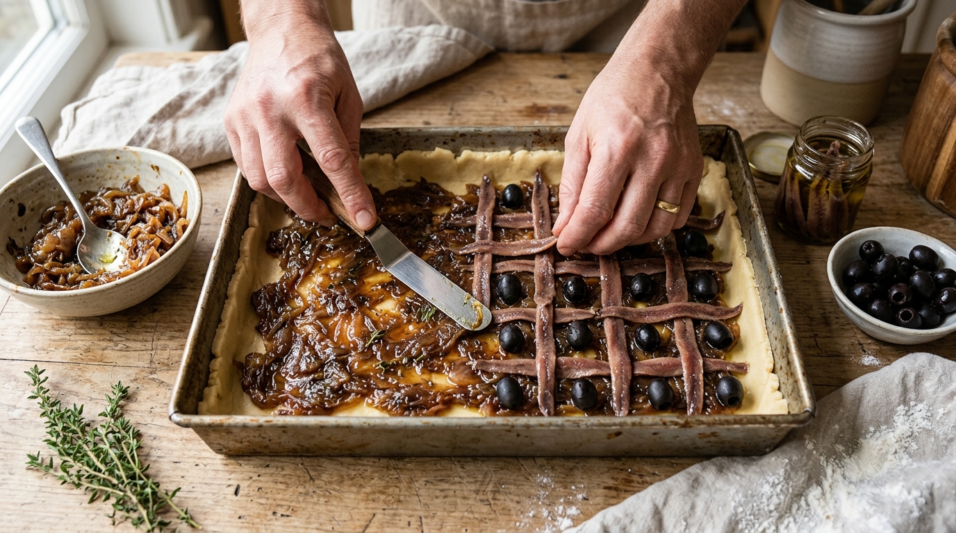 découvrez la vraie recette niçoise de la pissaladière et le choix essentiel entre pâte brisée ou feuilletée, expliqué par un cuisinier expert de nice.