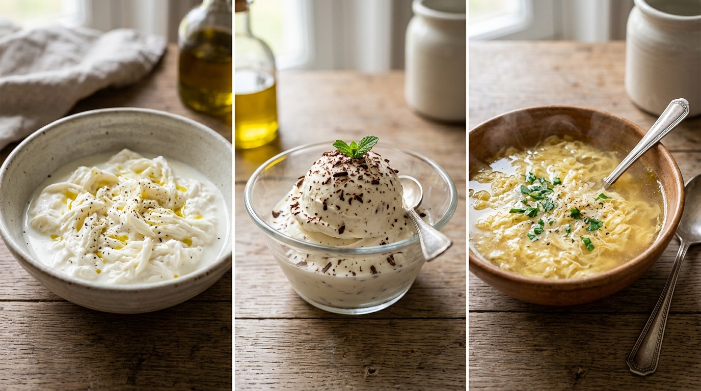 découvrez tout sur la stracciatella : fromage italien, glace délicieuse et soupe savoureuse. apprenez à distinguer ces trois plats qui portent le même nom.