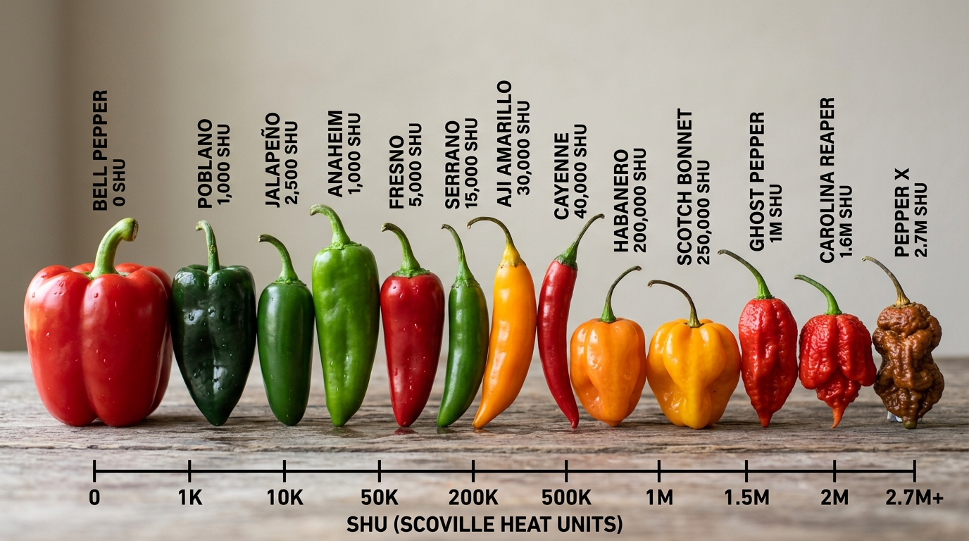 découvrez la nouvelle échelle de scoville 2026 avec un tableau complet classant les piments du plus doux au plus fort, accompagné de photos pour mieux les identifier.