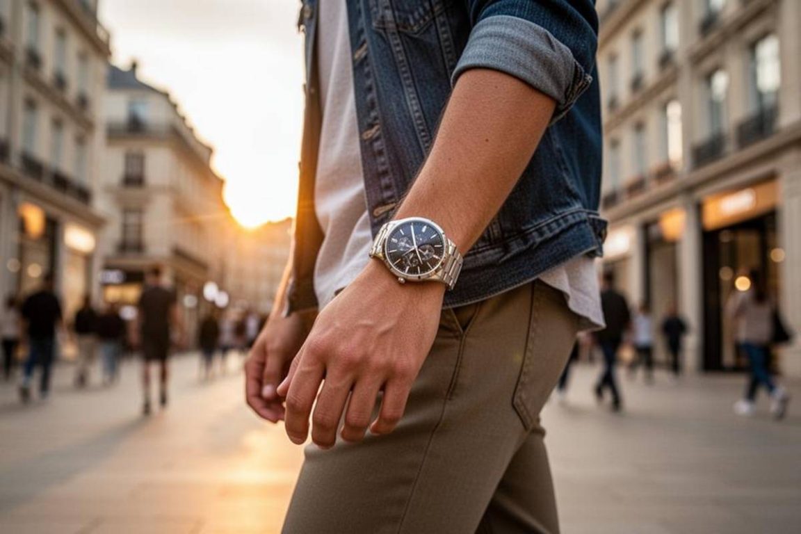 jeune homme portant une montre Guess au poignet