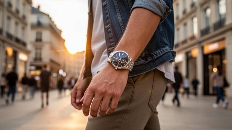 jeune homme portant une montre Guess au poignet